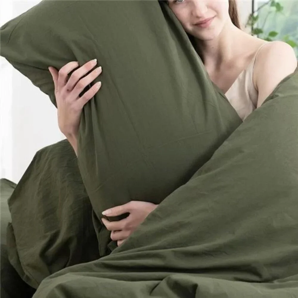 NEW West Elm Dark Green 100% Cotton Boho Queen King Bedding Duvet Sham Case Set